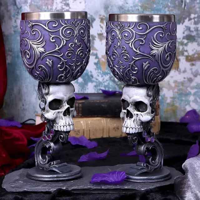 Deaths Desire Purple Skull Goblets Gothic Wedding Horror 2 Set Nemesis Now Gift