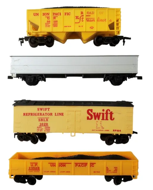 VTG 4 Train Cars Life-Like HO Swift Refrigerator Tyco Union Pacific Coal Hopper