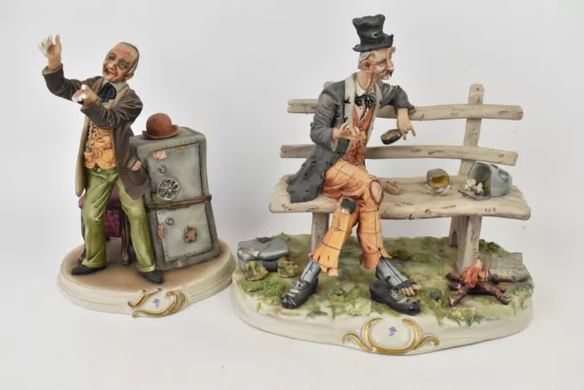 Capodimonte Vintage Giacomo Featti Banker & Homeless Man On Bench Figurines