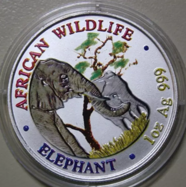 Africa Zambia 2001 Silver 1 oz "African Wildlife" #F5320 "Elephant" Colored