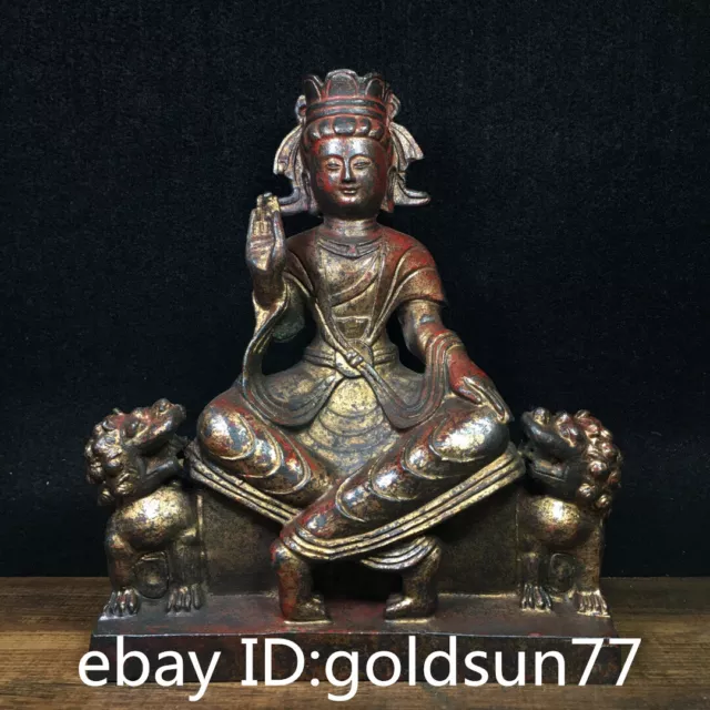 9.0“Old Antique Chinese Tibetan Buddhism Pure copper Handmade Buddha Statue