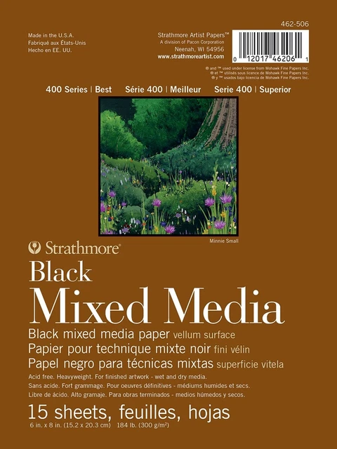 Paquete de 3 almohadillas de medios mixtos Strathmore serie 400 negras 6""x8""-15 hojas -62462506