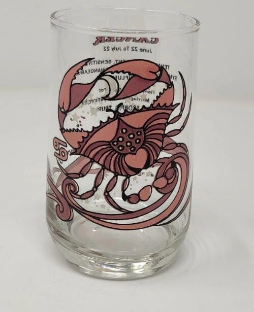 Vintage 1976 Cancer Arby's Promo Glass Beverly KMA Astrology Horoscope Zodiac