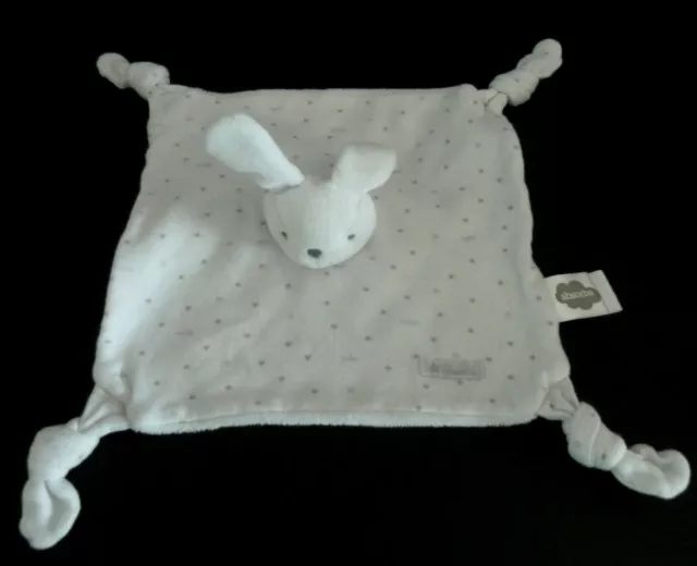 6. Doudou Plat Absorba Lapin Blanc Gris Etoile Carre 4 Nouettes Bisou Excel Etat