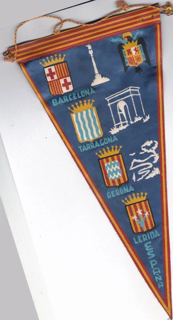 Ancien Fanion Touristique Barcelona Tarragona Gerona Lerida Espana