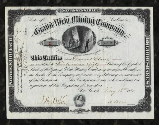 1880 LEADVILLE COLORADO ⛏ Grand View Mining Co. Stock Certificate #3 LAKE COUNTY