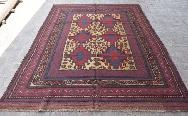 6'5 x 9'3 Handmade afghan tribal adraskan wool area kilim rug, 6x9 persian rug