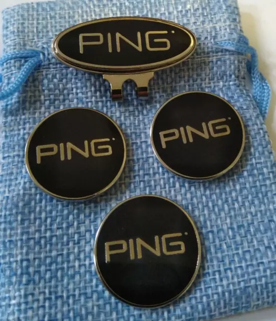 Three Black 25mm ball Markers with integrated magnet : free hat clip & pouch