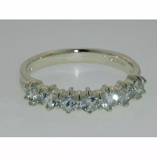 Solid Sterling Silver Natural Aquamarine Eternity Ring- Fully Hallmarked