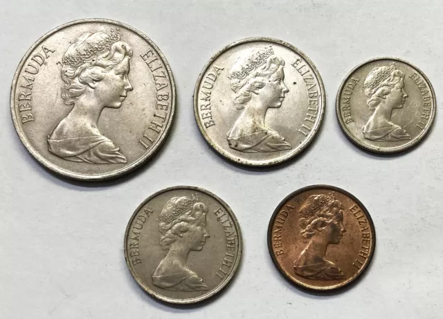 Set of Five (5) Bermuda Coins from the 1970's,   50, 25, 10, 5 and 1 cent