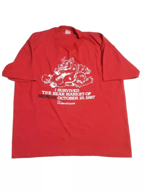 Vtg Merrill Lynch New York Stock Exchange I Survived Bear Market 1987 T Shirt L