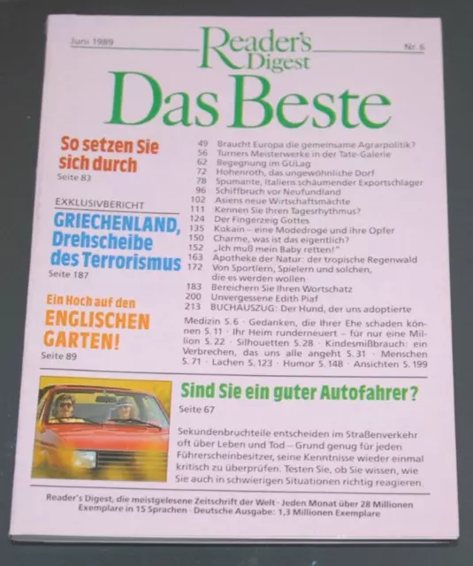 Monatsheft: DAS BESTE aus Readers Digest Juni 1989  GUTER ZUSTAND