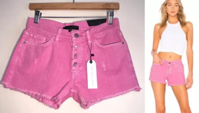 $89 SANCTUARY NEW Size 25 Hot Pink Denim Shorts Mid Rise Button Fly Distressed