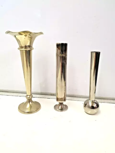 3  Assorted Silver Plated Bud Vases