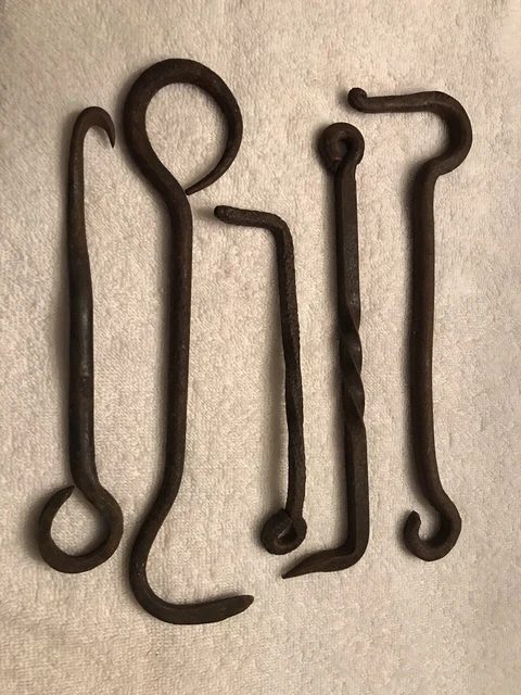 5 Antique Hand Forged Iron Barn Door Latch hooks Very Early Vintage