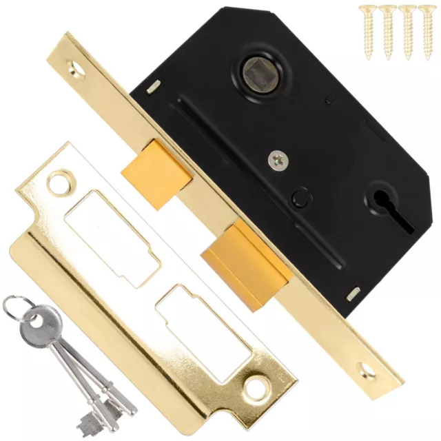 64mm/2.5" YALE Brass SASH LOCK 2 Key Internal Wooden Door Mortice Bolt 3 Lever