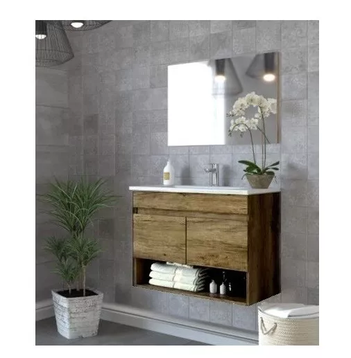 Arredo bagno 80 cm mobile 2 ante vano a giorno lavandino ceramica specchio |A3