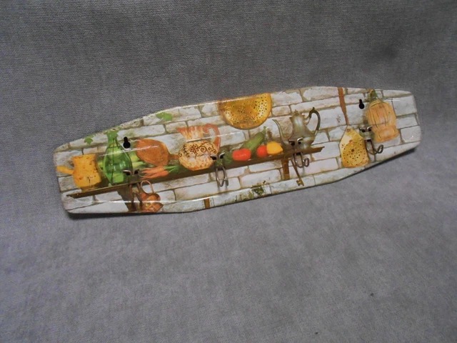 Vintage French tin  towel Rack Holder w/ 4 hooks