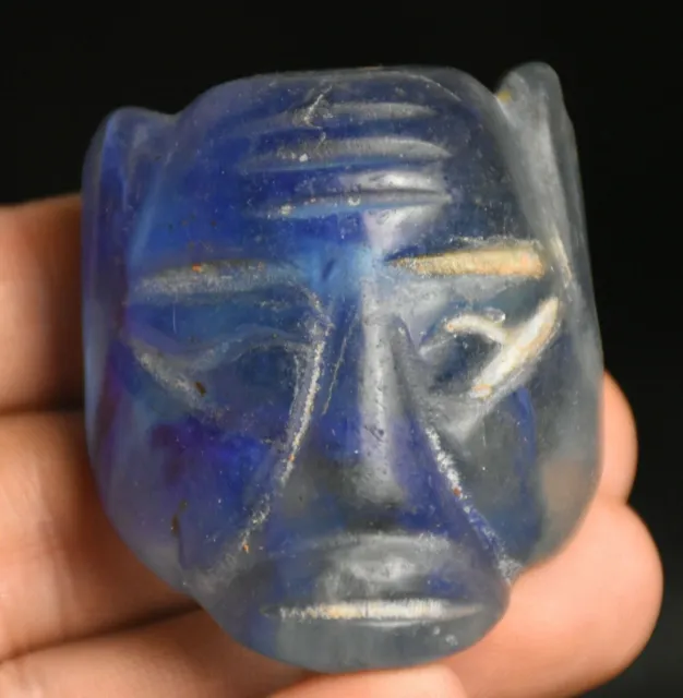 5CM China Hongshan Culture Blue Crystal Carved Sun God Head Amulet Pendant H0066