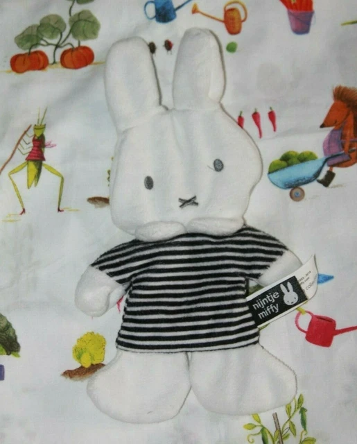 Doudou Nijntje Miffy Lapin Plat Blanc Raye Noir Bleu Neuf