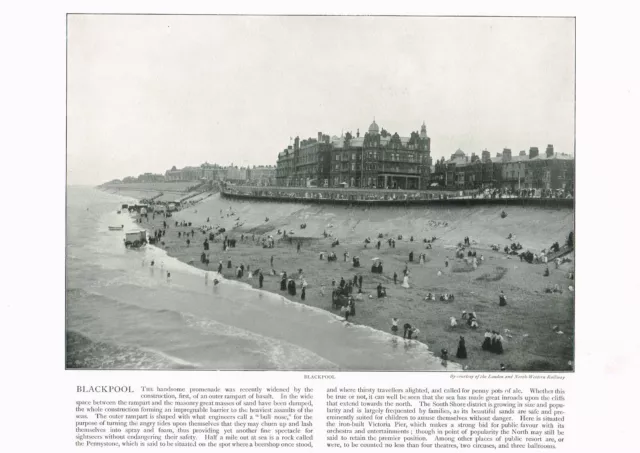 Blackpool Beach and Promenade Antique Print Picture Old Victorian 1900 ROC#05
