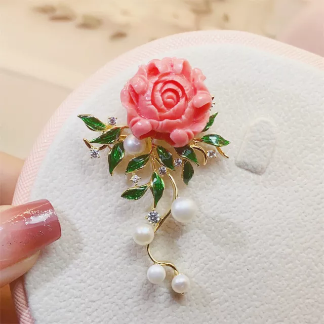 Fashion Pink Peony Flower Pearl Brooch Pin Women Wedding Corsage Pin Jewelry New