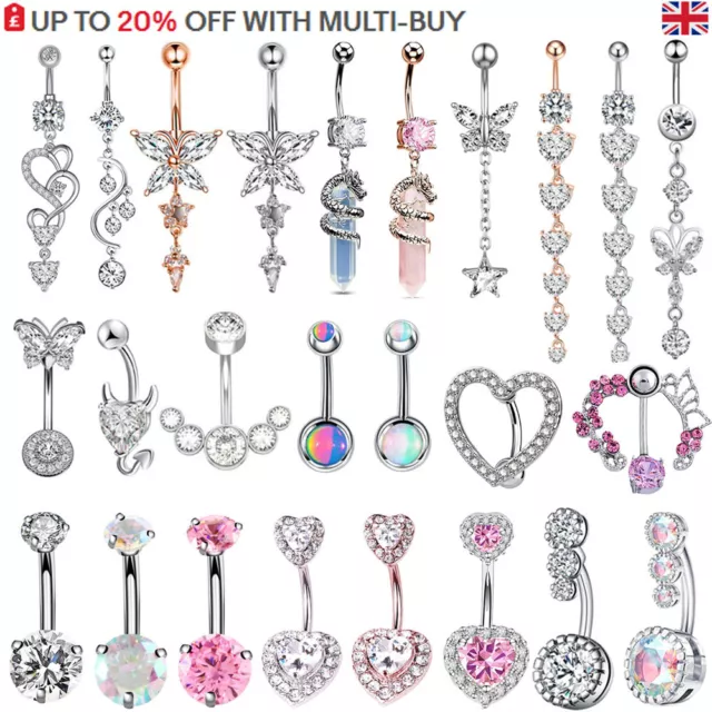 316L Surgical Steel Belly Bars Cubic Zirconia Navel Button Rings Body Piercing