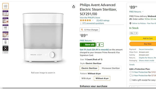 Philips AVENT SCF293/00 Electric Steam Bottle Sterilizer