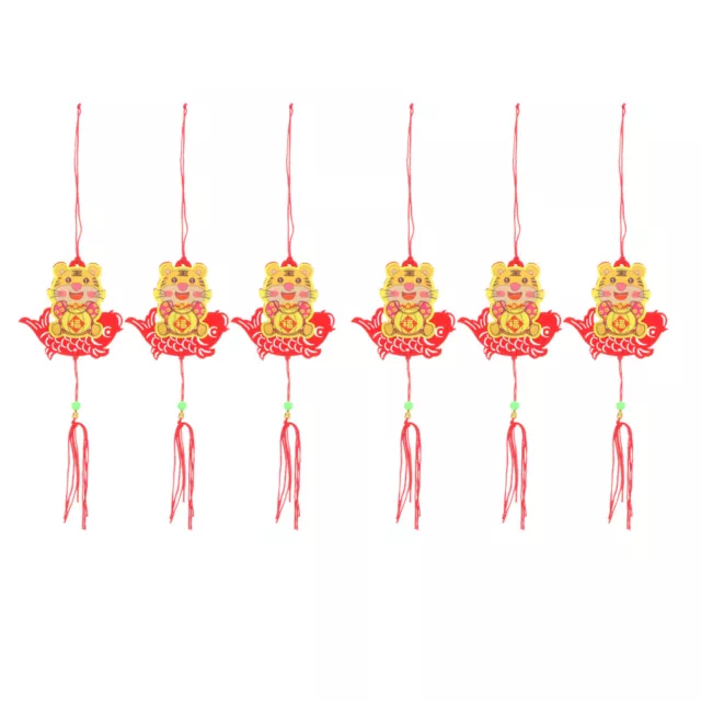 6 Pcs Tiger Year Zodiac Pendant Chinese Knot Tassel Ornament