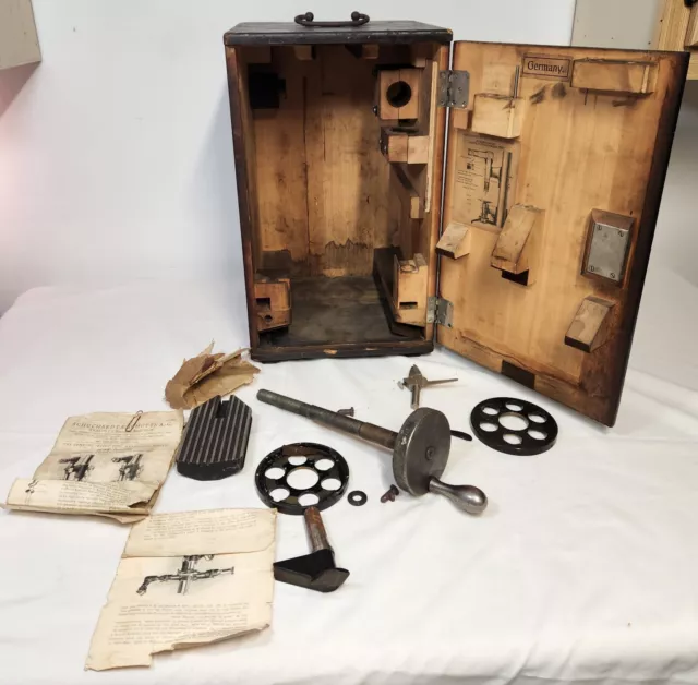 Antique Zeiss Optimeter  Box and Parts Vintage Wooden Box Dovetail