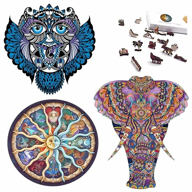 Animals Wolf Wooden Puzzles Jigsaw Adult Unique Shape Kids Educational Gifts