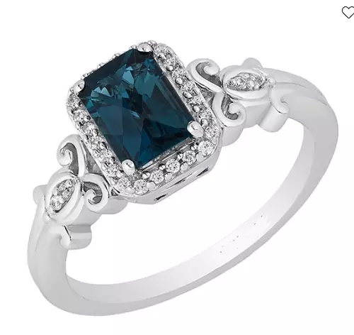 14K Placcato Oro Bianco Creato IN Laboratorio Topazio Blu Donna Nozze Engagement