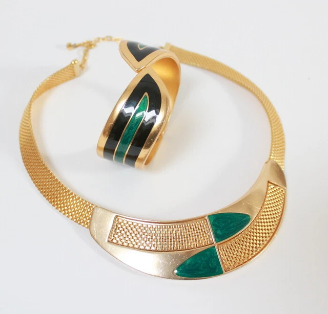 Parure Vintage Collier Et Bracelet Métal Doré Cotte De Maille - Bijoux Anciens En Bel état