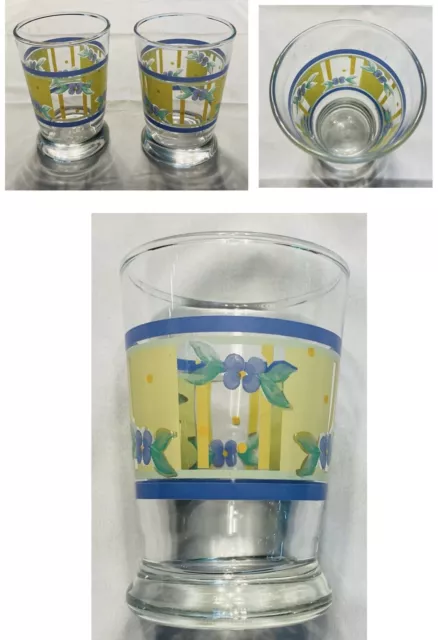 VINTAGE Pfaltzgraff Juice Glasses 6 oz. SUMMER BREEZE Yellow Blue Floral 2-Piece