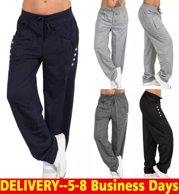 Ladies Jog Pants Womens Joggers Lounge Pants Cuffed Hem Black Size S M L XL  XXL
