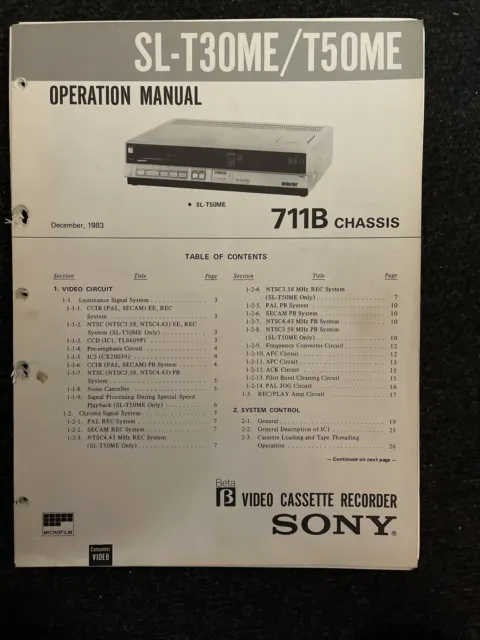 SONY SL-T30ME SL-T50ME Betamax Operation Manual Handbuch für Reparaturen