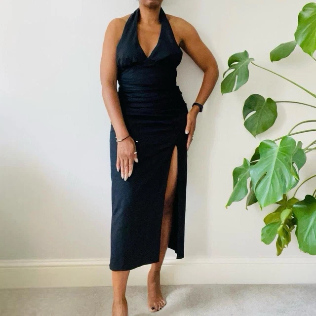 ZARA BLACK DRAPED Linen Blend Halter Midi Dress Size Medium BNWT 26.70 -  PicClick UK