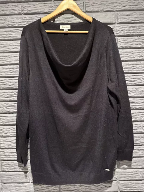 Calvin Klein Top Black Cowl Neck Long Sleeve Pullover Top Women’s XL