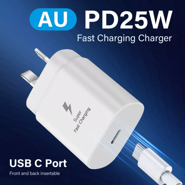 25W Type-C PD Power Fast Charger Wall Adapter For Note 20/A54/A14/A53/A73/A13 AU