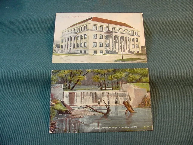 2 Pre 1915 University Temple & Falls Lincoln Park Neb Nebraska Postcards P77