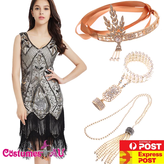 Deluxe Ladies 1920s Flapper Costume Dress – Roaring 20s Gatsby Sequin Fancy Dress