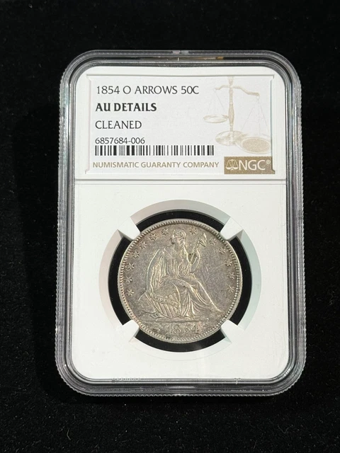 1854 O 50c Seated Liberty Half Dollar W/ Arrows NGC AU