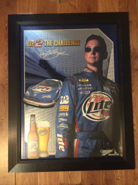 Kurt Busch Miller Lite Beer Mirror Bar Sign Plaque NASCAR Racing Man Cave Framed