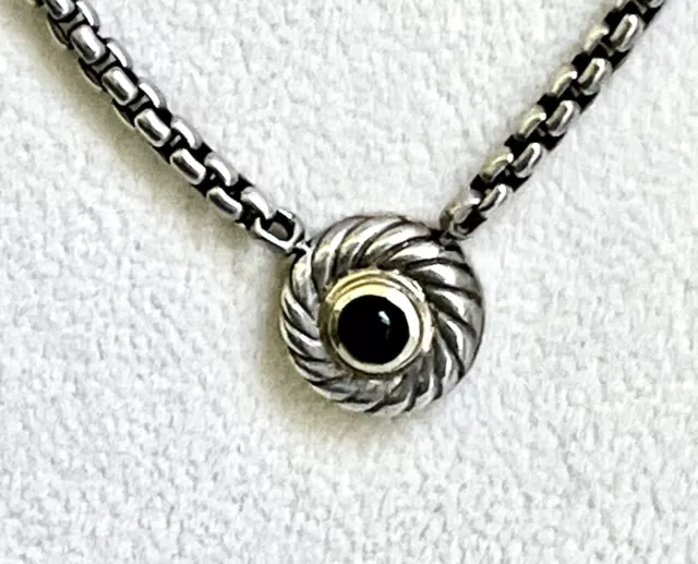 DAVID YURMAN Sterling Silver & 14K Gold Black Onyx Cable Cookie Necklace 16” EUC