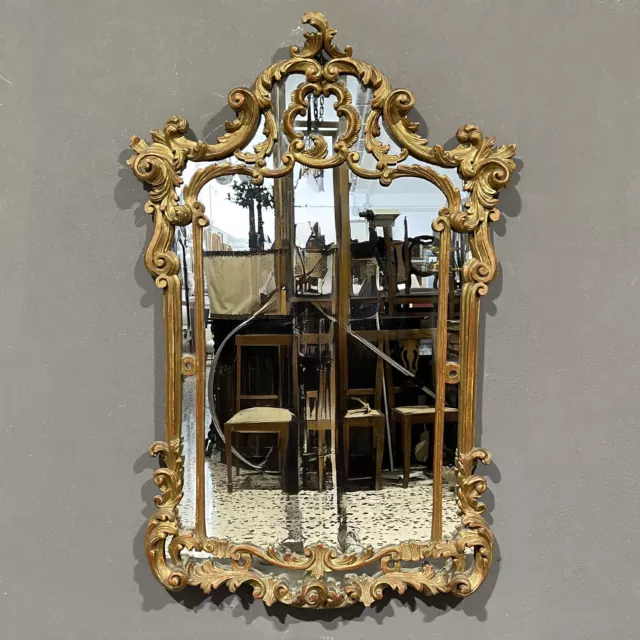 Specchiera dorata XX secolo legno intagliato antico specchio foglia oro epoca
