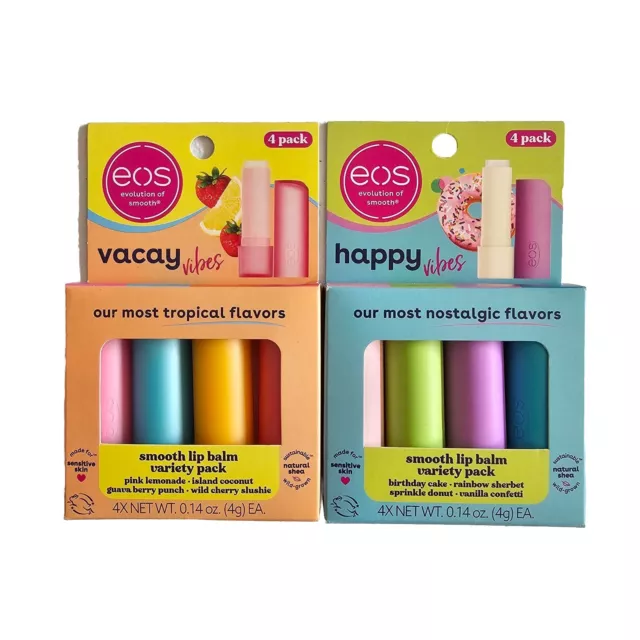 EOS Vacay & Happy Vibes Smooth Lip Balm Variety Pack - 4 Pack × 2