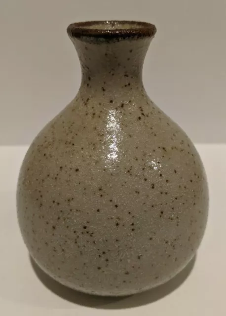 Vintage Otagiri Japan Pottery Bud Vase Hand Painted Floral Speckled Brown Orange 3