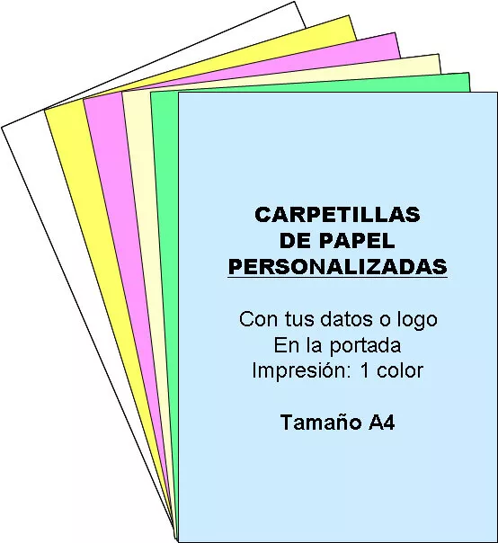 Carpeta de papel normal blanco o de colores  (100 unidades). Carpetillas A4