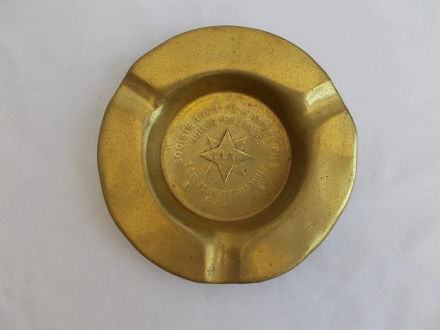 Cendrier Publicitaire Ancien Saaf Huile Andre Paris Oil Brass Ashtray Vintage