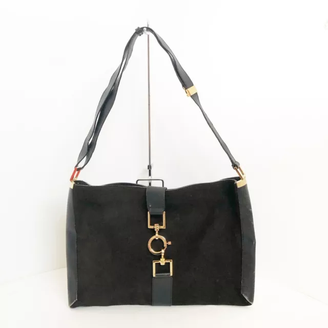 Auth GUCCI - 0014052 Dark brown Black Suede Leather Shoulder Bag